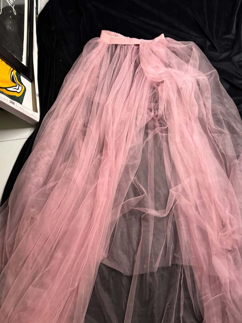 Women's Pink Layered Tulle Maxi Skirt with Elastic Waistband